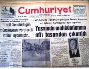 1966 Af Kanunu Cumhuriyet Manşet