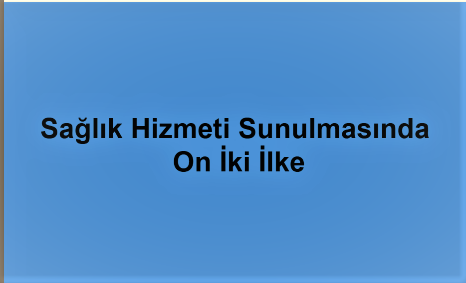 Sağlık Hizmeti Sunulmasında On İki İlke